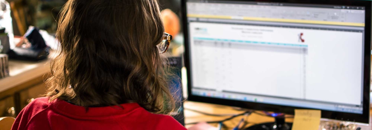 Woman looking at computer monitor